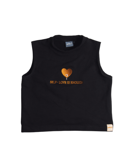 GotLuv "Self Love Is Enough Muscle Crop Top" Smoky Black